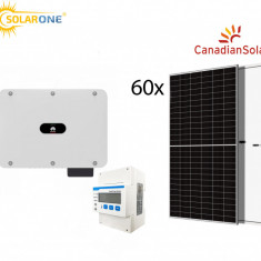 Kit sistem fotovoltaic 36 kW, invertor trifazat Huawei si 60 panouri Fotovoltaice Canadian Solar 600W