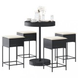 VidaXL Set mobilier bar de grădină cu perne, 5 piese, negru, poliratan