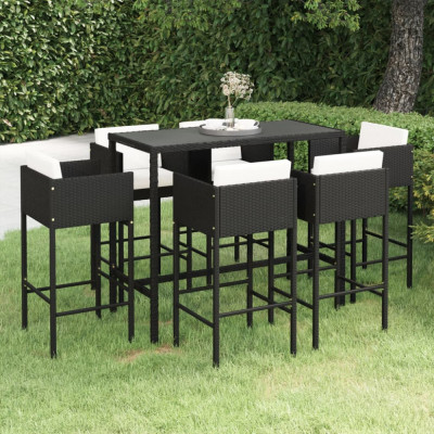 vidaXL Set mobilier bar de grădină cu perne, 7 piese, negru, poliratan foto