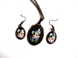 set sticla cu pandantiv si cercei cu model floral 31894