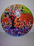 Mandala rotunda pom si flori de vara pictat manual acrylic pictura cu puncte decor perete pe disc vinil uzat 12&rdquo;