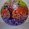 Mandala rotunda pom si flori de vara pictat manual acrylic pictura cu puncte decor perete pe disc vinil uzat 12&rdquo;