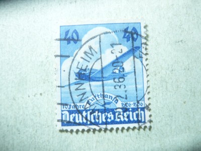 Timbru Germania Deutsches Reich 1936 - 10 ani Lufthansa , 40pf stampilat foto