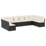 Cumpara ieftin Set canapele de gradina cu perne, 10 piese, negru, poliratan