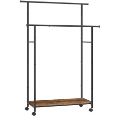 SONGMICS Suport pentru haine dublu cu 2 sine de agatat si polita inferioara, pe roti, 40x99x157 cm, negru Household NewTrend
