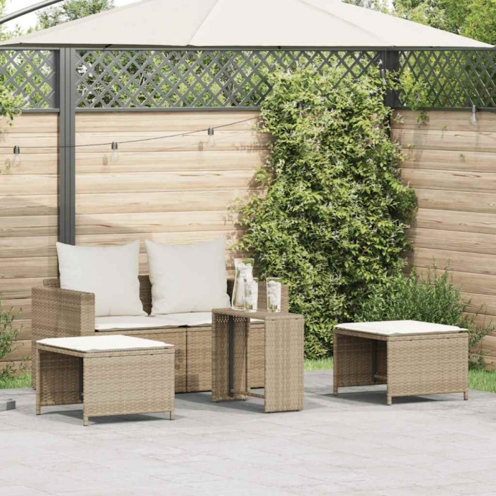 vidaXL Set canapea grădină 5 piese cu perne stivuibile polirattan bej 4104167
