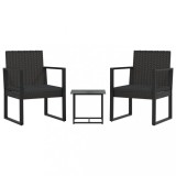 Cumpara ieftin Set mobilier de gradina cu perne, 3 piese, negru, poliratan