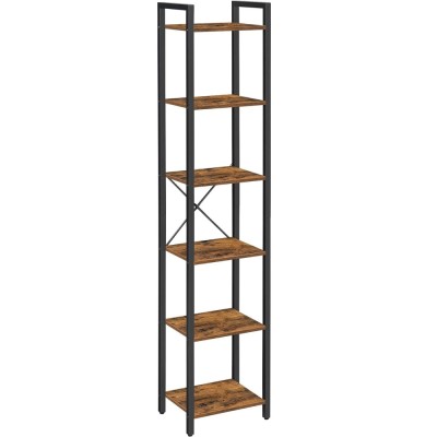 VASAGLE Raft cu 6 etaje, tip biblioteca, cadru metal si polite lemn, 30x40x187cm, industrial, maro rustic si negru foto