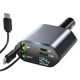 Incarcator Auto 100 W Super Fast Charge BIRAI&reg;, Afisaj LED, 4in1, Type C + Lightning, Iphone 5V/2.4A, USB C 5V/3A, USB 5V/2.4A, Putere 120W,12-24V, Ca