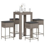 vidaXL Set mobilier bar de grădină, cu perne, 5 piese, gri, poliratan 3261451