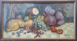 Mika Thor-Natură statică cu legume şi fructe, pictură &icirc;n ulei de mari dimensiuni