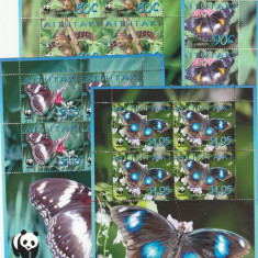 Aitutaki (Insulele Cook) 2008-WWF,Fauna,Insecte,Fluturi,4 Blocuri de 4