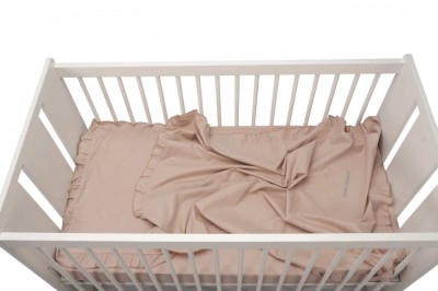 Set lenjerie patut bebe, bumbac (cearceaf pat 60x120, cearceaf pilota 80x110, fata perna 35x50), brodata, cu volan, ROZ foto