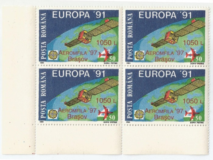 Romania, LP 1441/1997, Exp. Filat. &quot;Aeromfila &#039;97&quot;, (supr.), bloc 4, eroare, MNH