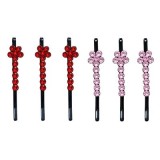 Cumpara ieftin Clame par roz si rosu 5 x 1 cm cu pietre artificiale, set 6, 3 roz si 3 rosu, model floral, accesorii decorative pentru suvite, coc si coafuri
