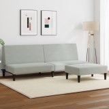 Gossi canapea extensibila cu taburet, 2 locuri, gri deschis, catifea