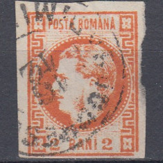 ROMANIA 1868 LP 21 CAROL I CU FAVORITI 2 BANI PORTOCALIU STAMPILAT