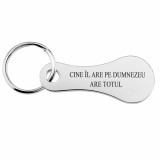 Cumpara ieftin Breloc metalic gravat Cine Il Are Pe Dumnezeu Are Totul , argintiu, cu inel metalic, mesaj motivational crestin, cadou pentru familie, prieteni si per