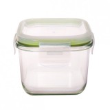 Vas din sticla borosilicate patrat cu capac inchidere ermetica 0.80l Grunberg VY800SQ