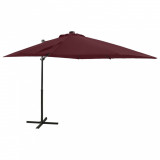 Umbrelă suspendată cu st&acirc;lp și LED-uri, roșu bordo, 250 cm, vidaXL