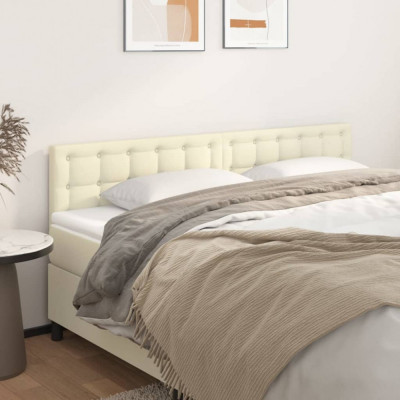 vidaXL Tăblii de pat, 2 buc, crem, 100x5x78/88 cm, piele ecologică foto