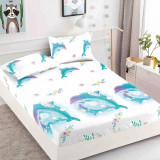 Husa de pat cu elastic alba cu delfini 180x200cm D080