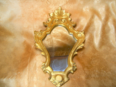 Oglinda stil Baroc Venetian, sec 19, lemn dore, antique foto