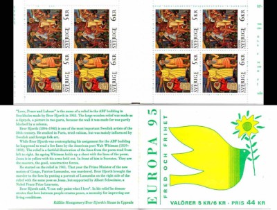 SUEDIA 1995, EUROPA CEPT, serie neuzată, carnet, MNH foto