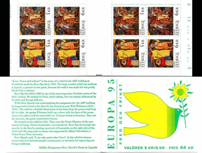 SUEDIA 1995, EUROPA CEPT, serie neuzată, carnet, MNH