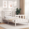 VidaXL Cadru de pat cu tăblie single mic, alb, lemn masiv