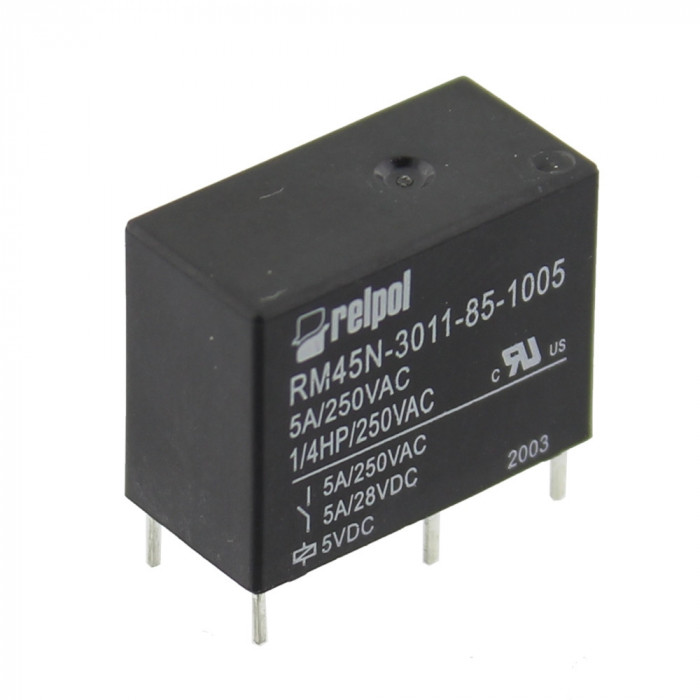 Releu miniaturale, 5V DC, 5A, serie RM45N, RELPOL, RM45N-3011-85-1005, T119697