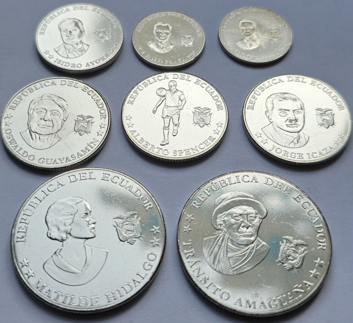 Set 8 monede 5,10,10,25,25,25,50,50 centavos 2023 Ecuador, unc, km#131-138