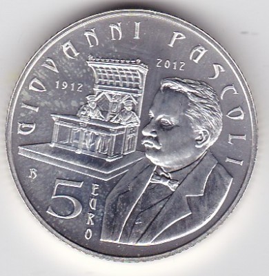 San Marino 5 euro 2012 Giovanni Pascoli Comemorativa foto