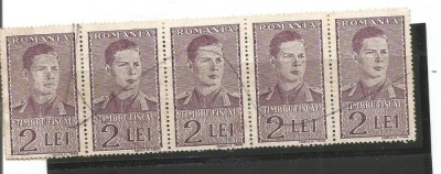 No(09) timbru fiscal Regele Mihai 2 lei -streif de 5 val foto
