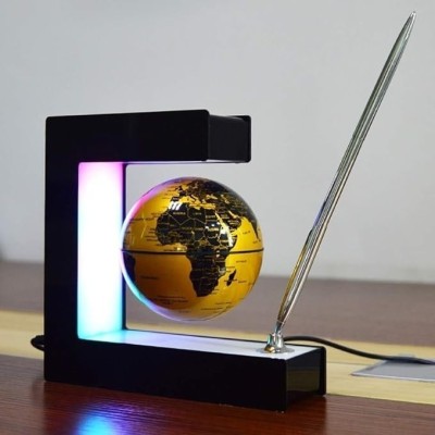 Glob geografic magnetic, in levitatie, rotatie automata, incarcare USB, cu suport patrat, lumina LED, negru foto