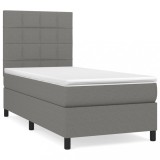 Cumpara ieftin Pat box spring cu saltea, gri inchis, 90x190 cm, textil