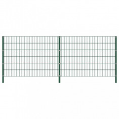 Panou de gard cu stâlpi, verde, 3,4 m, fier