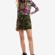 Desigual fusta din bumbac culoarea verde, mini, drept