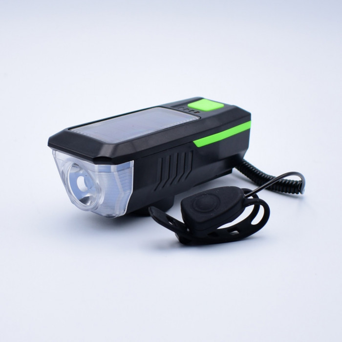 Lanterna Cu Acumulator Pentru Bicicleta,Claxon,Cu Incarcare Solara,miniUSB &ndash;
