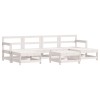 Set mobilier de gradina, 7 piese, alb, lemn masiv de pin