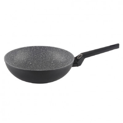 Tigaie wok Zilan ZLN3345, Diametru 28 cm, Adancime 9 cm, Material aluminiu, Compatibil inductie, Interior granit, Maner soft touch foto