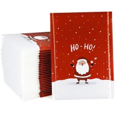 Set de 30 de plicuri cu bule tip mailers, format A5, 18 x 23 cm, autoadezive, ideale pentru trimiterea pachetelor de sarbatori, rosu, cu Mos Craciun A