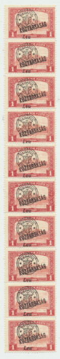 Romania 1919 Emisiunea Oradea streif rar 10 timbre Parlament Kozt 1L cu erori