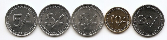 Somaliland Set 5 - 5, 5, 5, 10, 20 Shillings 2002/05 - UNC !!!