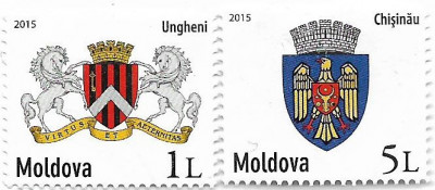Moldova (3) - Steme ale oraselor, 2015 - 1 L, 5 L, obliterate foto
