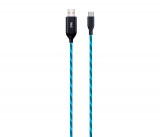 Cablu USB 2.0 A tata - USB-C, 1m, cu flux de lumina, albastru, Well
