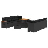 vidaXL Set de canapele pentru grădină cu pernă 11 pcs Negru 3363144
