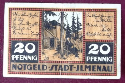 Germania notgeld 20 pfennig 1921 Ilmenau ** foto