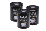 Set 3 recipiente pentru cafea Good morning, 10.5x14 cm, aluminiu, negru, Excellent Houseware