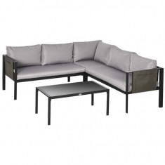 Set mobilier gradina/terasa, gri si negru, 1 masa, 2 canapele, Kayden GartenVIP DiyLine